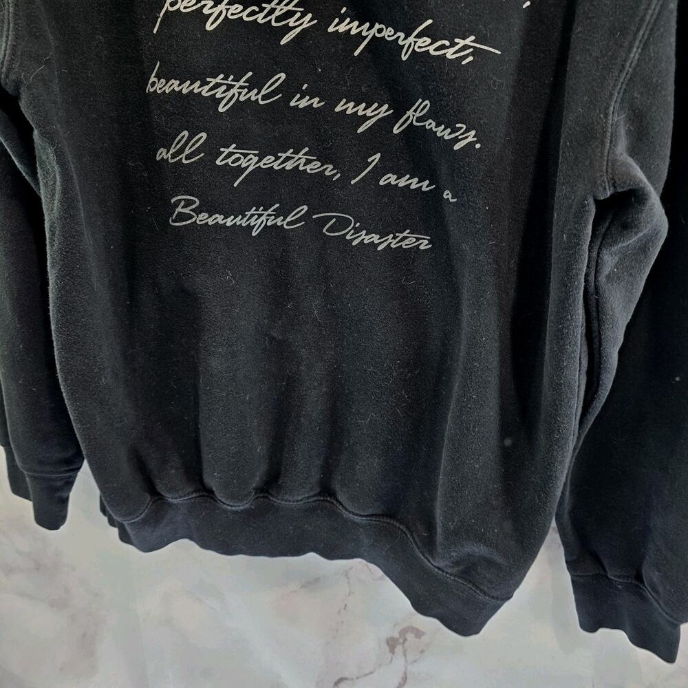 Beautiful Disaster Hoodie Women Large Black Pullover Sweatshirt Broken Imperfect - Picture 7 of 10